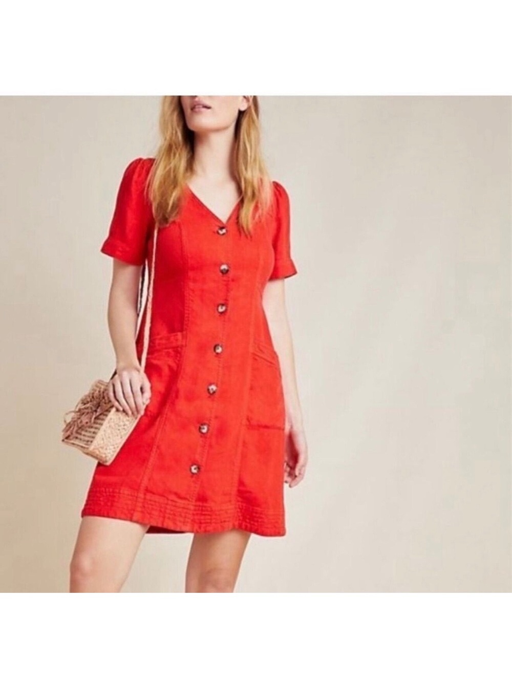 Anthropologie Pilcro & the Letterpress Red Button Front Sz 6
